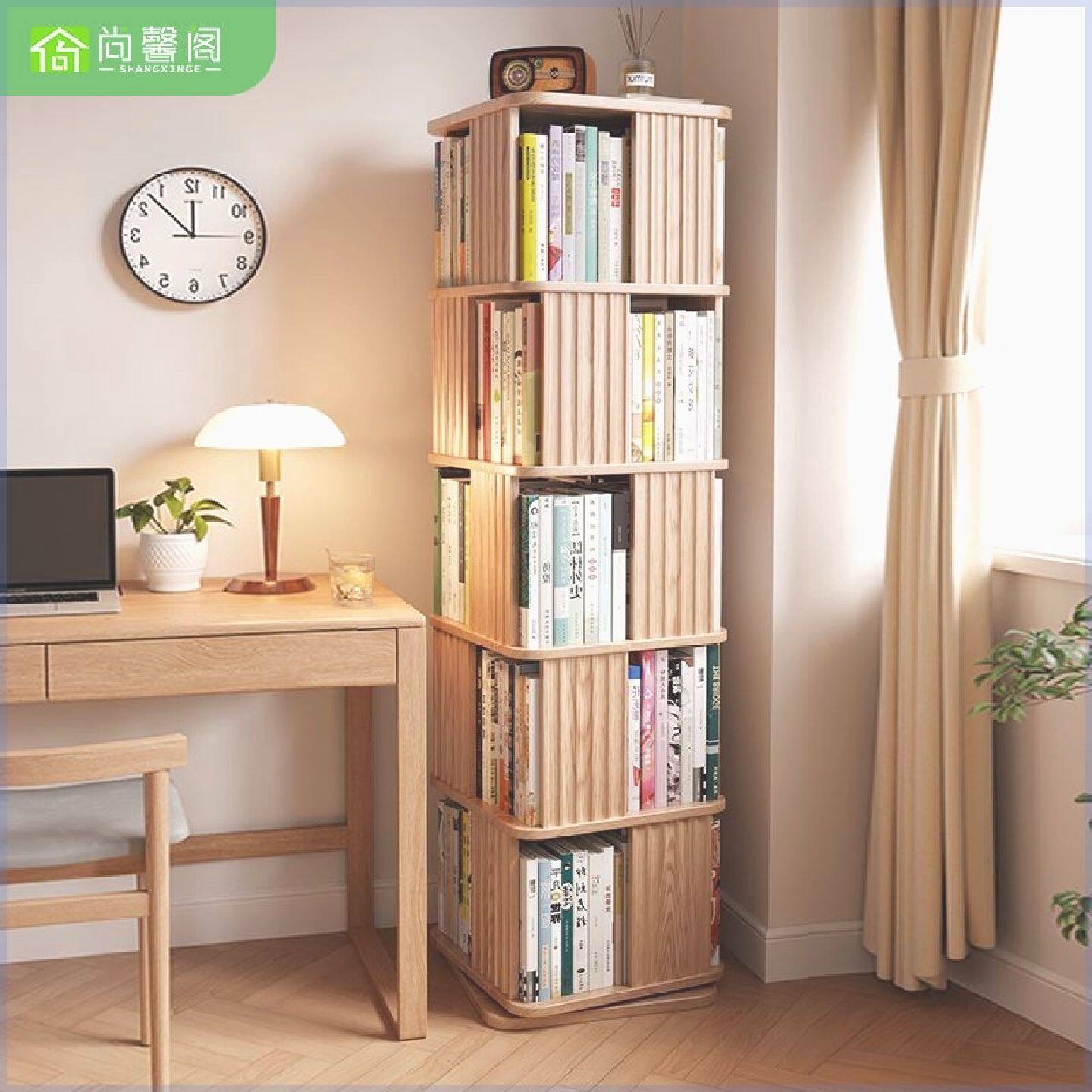 中古全实木旋转书架书柜家用收纳多层儿童移动客厅落地简易置物架