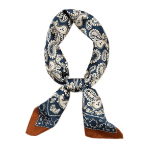 石原里美丝巾小方巾女复古深蓝色腰果花领巾 阿美咔叽ins头巾发带