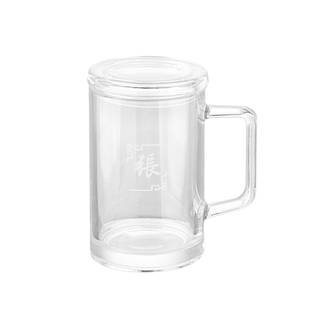 百家氏加厚玻璃杯定制办公泡茶带把带盖子水杯家用刻字杯子-380ml