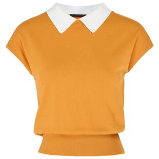 马天奴春夏新款黄色翻领短袖针织衫t恤短款小衫气质女装上衣时尚