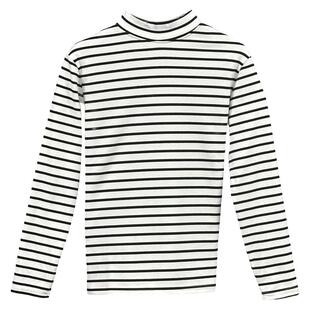 双面德绒高领打底衫女秋冬2024新款加绒加厚条纹长袖t恤保暖上衣