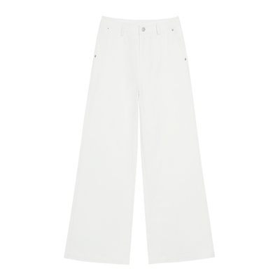 pusumede 长期爱穿 白色高腰休闲直筒裤女宽松垂坠感阔腿长裤子