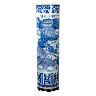 景德镇陶瓷手绘青花瓷落地大花瓶箭筒客厅电视柜中式装饰乔迁摆件