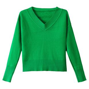 v领加绒毛衣女冬加厚保暖一体绒针织衫 小个子上衣短款内搭打底衫