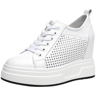 圣恩熙 内增高鞋子女2026新款百搭轻便真皮透气休闲小白鞋9cm单鞋