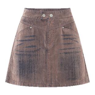 uhot/诱货粉蓝牛仔A字半裙女立体剪裁洗水复古高级休闲 UWWA2Q209
