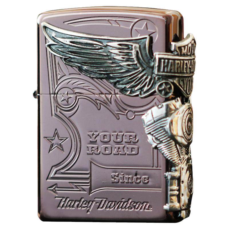 zippo打火机芝宝哈雷黑冰炫酷紫色深渊贴章大侧鹰日本原装正品