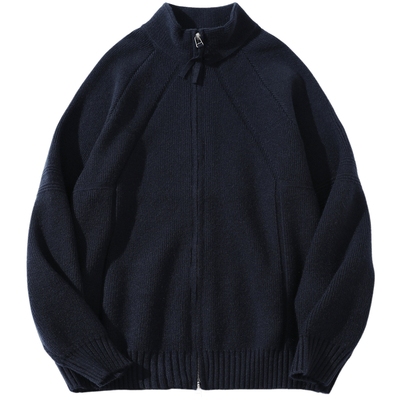 美式插肩针织开衫半高领毛衣