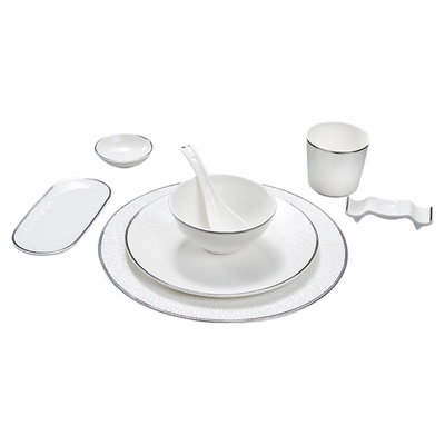 骨瓷摆台餐具银羽白纱