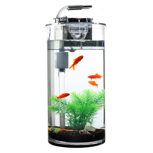 鱼缸创意小型客厅桌面家用造景水族箱加厚直筒圆柱形玻璃金鱼缸