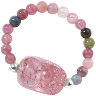 OkFineyard天然碧玺珍珠串珠戒指女草莓晶貔貅招财旺财水晶食指环