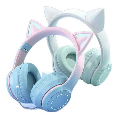 女网红猫耳朵发光多彩头戴式耳机