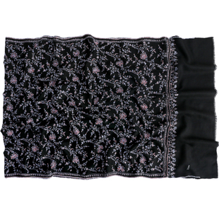 古法印度尼泊尔手绣pashmina羊绒百搭黑色披肩围巾进口藤蔓民族风