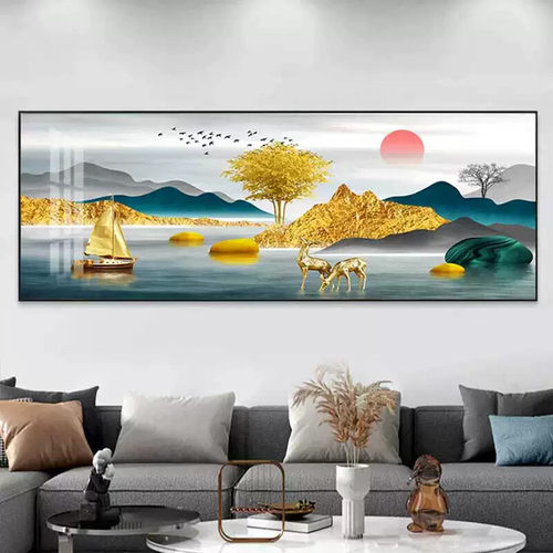 客厅装饰画现代简约沙发背景墙挂画壁画横版中式山水画大气风景
