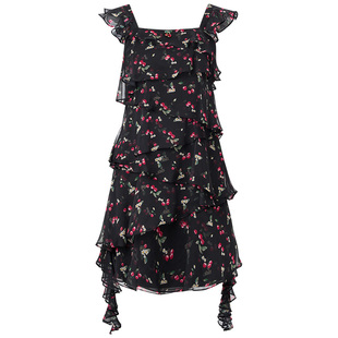 MAXRIENY夏日樱桃裙收腰X型不规则短连衣裙25夏款浪漫优雅感裙子