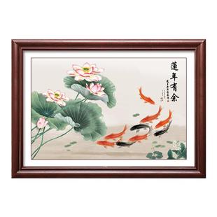 新中式九鱼图电表箱装饰画2025新款免打孔餐厅配电箱遮挡挂画推拉