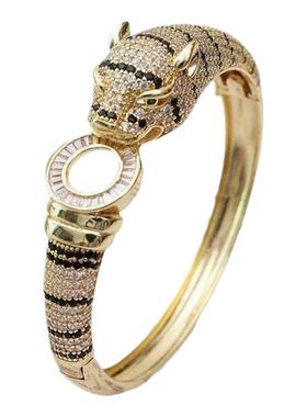 HTZS跨境新款豹子金色满钻锆石手镯女亚马逊爆款复古时尚潮流手镯