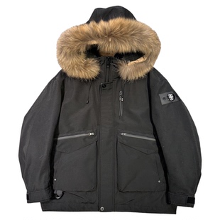 冬季潮牌户外工装大毛领连帽羽绒服男保暖防寒90羽绒派克服外套潮