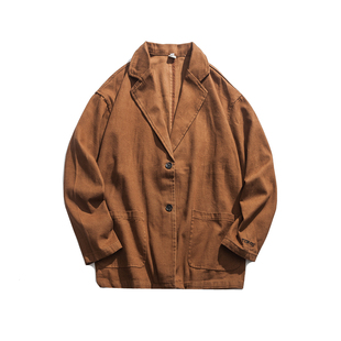 日系复古文艺港风做旧西装外套男女BF风简约夹克男士雅痞翻领上衣