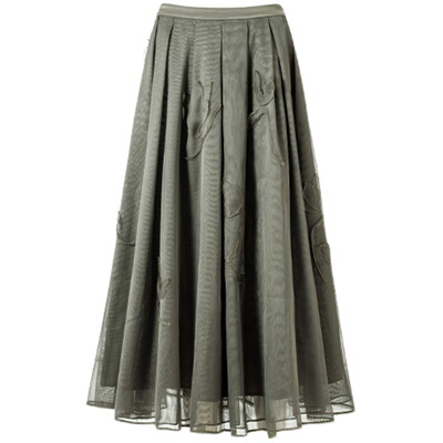 HUI卉定织网格片片玉兰图半身裙