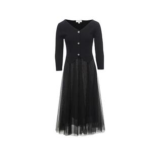 绫致Vero Moda连衣裙秋冬真两件针织网纱A摆优雅简约气质