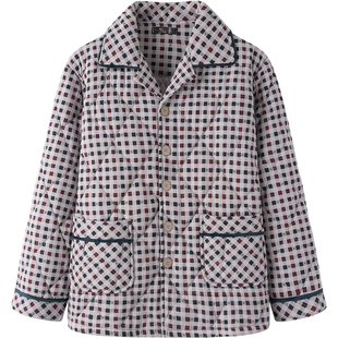 睡衣男士秋冬季冬款加厚保暖上衣单件上装格子纯棉夹棉家居服开衫