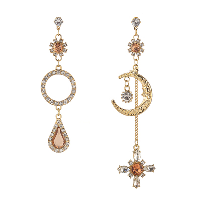 耳环不对称长款气质夸张日月