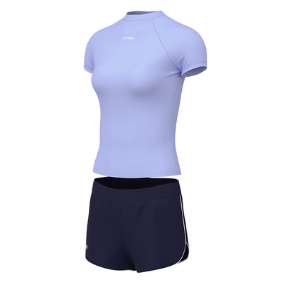 TOSWIM分体泳衣女短袖短裤来财紫