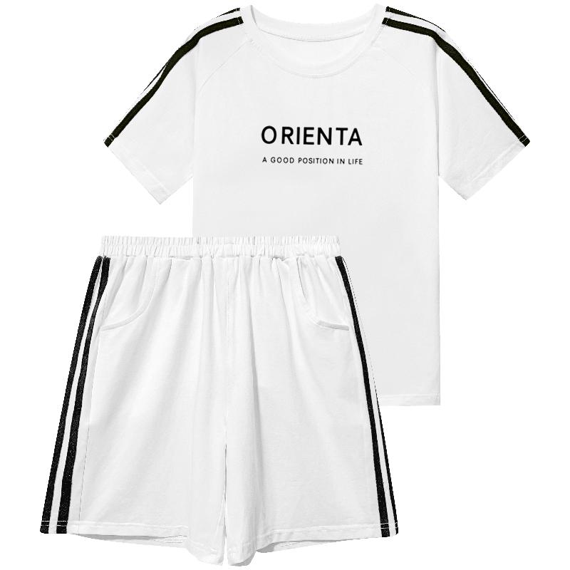 纯棉跑步休闲运动套装女五分裤子短袖t恤夏季韩版宽松时尚两件套