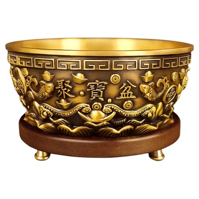 聚宝盆摆件招财聚财纯铜八方来财沈万三同款实心铜碗铜盆家用客厅