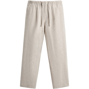 柜429！25夏季新品男装米色亚麻直筒简约百搭休闲长裤2634600 052