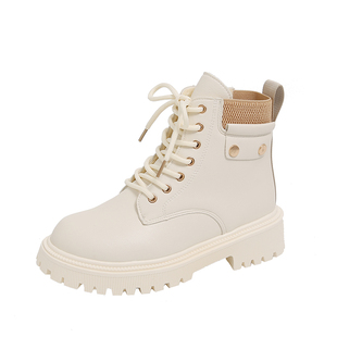 白色小短靴女厚底英伦风马丁靴子2025秋冬新款侧拉链加绒保暖棉鞋