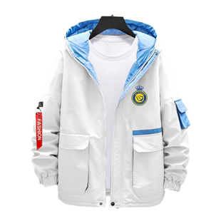 利雅得胜利队7号C罗足球迷服拼接连帽夹克男女外套带帽衫休闲衣服