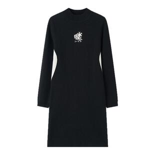 SANI商场同款收腰显瘦中长款织花羊毛连衣裙高级感秋冬针织毛衣裙