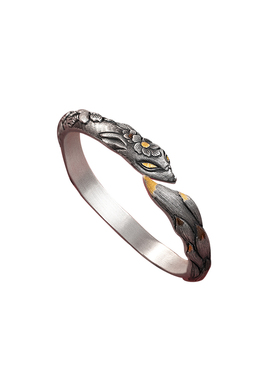 足银999九尾狐重工手镯女纯银镶金开口镯子复古国风银手镯送妈妈