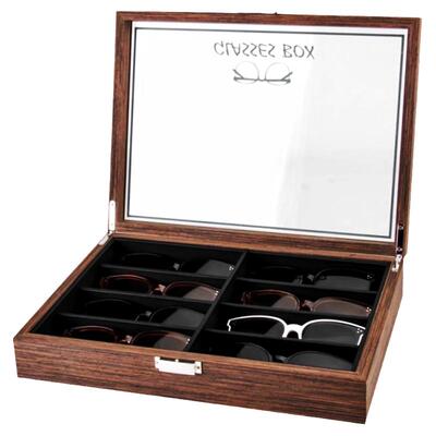 多格胡桃木纹八位透明眼镜收纳盒
