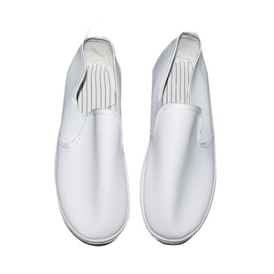 食品专用白色皮革鞋PU厚软底防滑防水工作鞋工厂车间男女款防静电