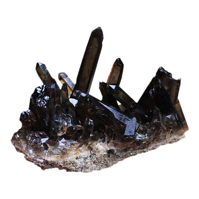 天然黑茶水晶簇原石标本迷你摆件