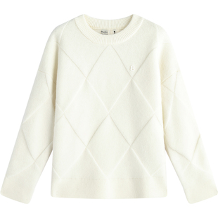 Studio1till8｜优雅慵懒风宽松圆领针织衫立体菱形软糯毛衣女冬