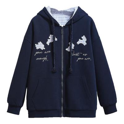 加绒加厚连帽卫衣开衫外套女夹克