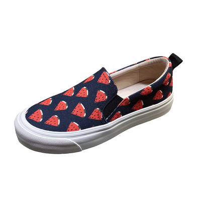 西瓜帆布乐福鞋一脚蹬懒人鞋