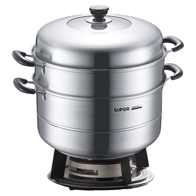 苏泊尔蒸锅34cm大容量家用汤锅加厚304不锈钢包子燃气电磁炉通用