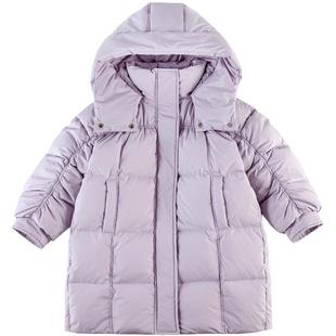 半度闲女童红色羽绒服冬装中长款2025冬季儿童加厚白鸭绒连帽外套