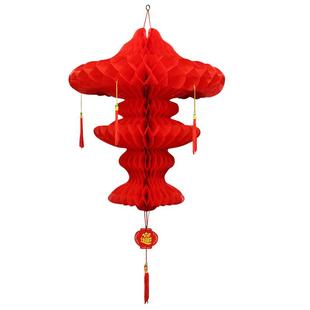 春节新年小红灯笼挂饰塑料纸福招财蜂窝灯笼过年节日喜庆装饰品