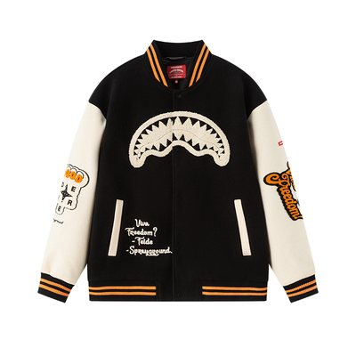 SprayGround鲨鱼嘴FEIDE联名刺绣棒球服夹克男春季V领宽松外套潮