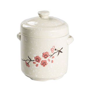 陶瓷隔水炖盅双盖梅花炖罐家用复古大号汤碗双耳蒸蛋盅燕窝炖盅