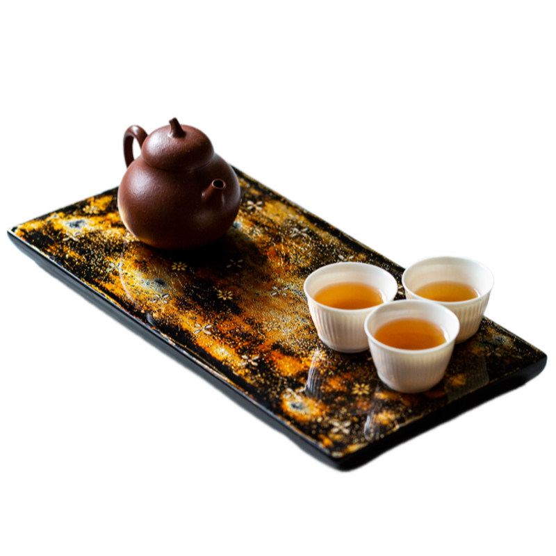 大漆金箔柿蒂纹茶台非遗漆器流金