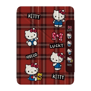 JK红格猫咪拼贴磁吸分离可拆卸iPadAir6保护套新款2024适用苹果iPad10代保护壳平板Pro11寸Air5带笔槽10.2女