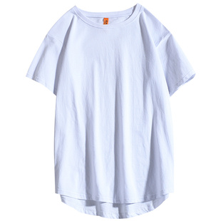 加长素色打底粉红ins多色疯庞克圆弧下摆半袖纯棉百搭短袖T恤男女