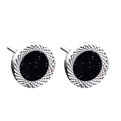 S999纯银耳钉男士黑色耳环女耳饰